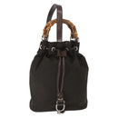 GUCCI Bamboo Hand Bag Nylon 2way Khaki Silver 003 2854 0060 5 Auth 155210-3