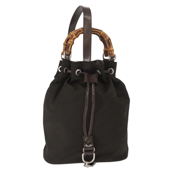 GUCCI Bamboo Hand Bag Nylon 2way Khaki Silver 003 2854 0060 5 Auth 155210
