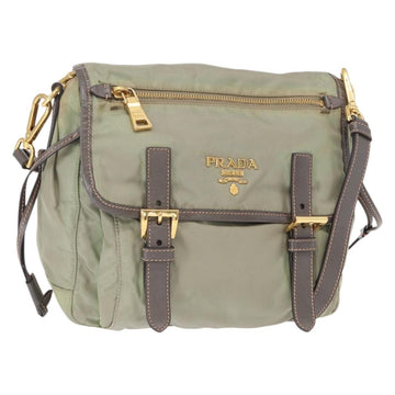 PRADA Shoulder Bag Nylon Green Gold Auth 155214