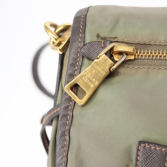 PRADA Shoulder Bag Nylon Green Gold Auth 155214