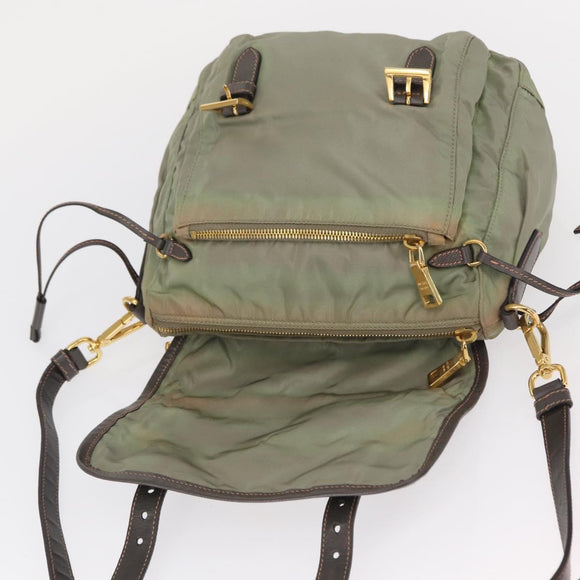 PRADA Shoulder Bag Nylon Green Gold Auth 155214