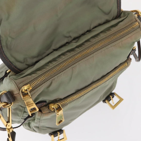 PRADA Shoulder Bag Nylon Green Gold Auth 155214