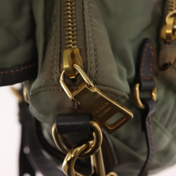 PRADA Shoulder Bag Nylon Green Gold Auth 155214