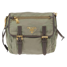 PRADA Shoulder Bag Nylon Green Gold Auth 155214 - 0