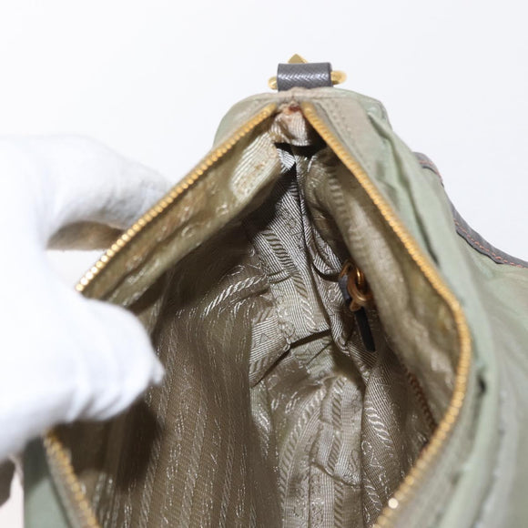 PRADA Shoulder Bag Nylon Green Gold Auth 155214