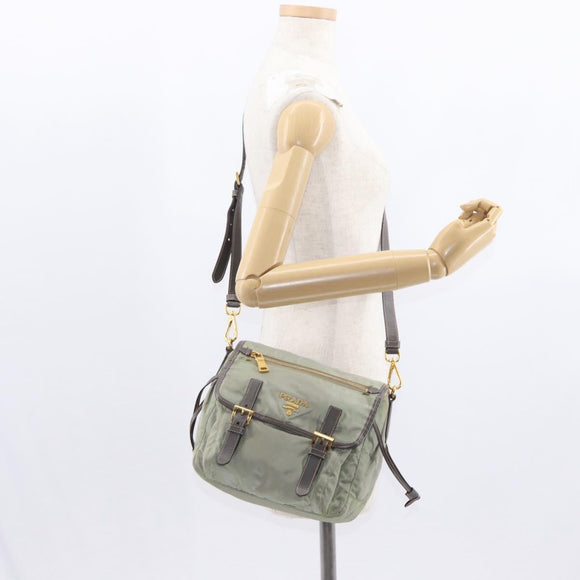 PRADA Shoulder Bag Nylon Green Gold Auth 155214