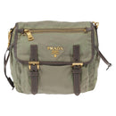 PRADA Shoulder Bag Nylon Green Gold Auth 155214-13