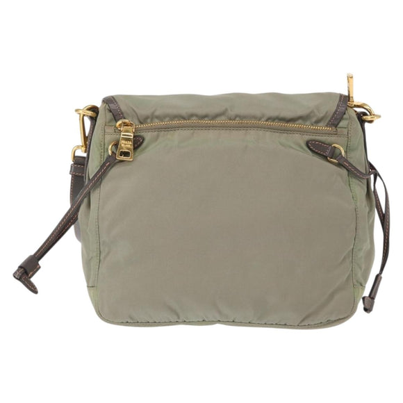 PRADA Shoulder Bag Nylon Green Gold Auth 155214