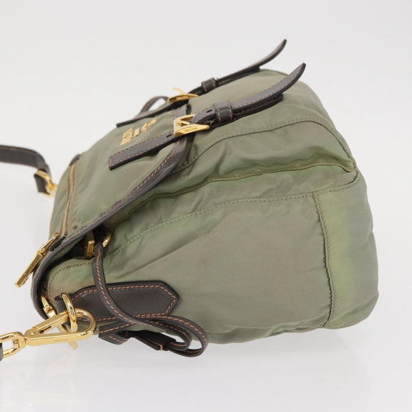 PRADA Shoulder Bag Nylon Green Gold Auth 155214