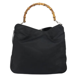 GUCCI Bamboo Hand Bag Nylon 2way Black Silver 001 1998 1577 Auth 155216 - 0