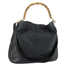 GUCCI Bamboo Hand Bag Leather 2way Black Gold 001 2854 1577 Auth 155217-1
