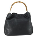GUCCI Bamboo Hand Bag Leather 2way Black Gold 001 2854 1577 Auth 155217-2