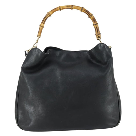 GUCCI Bamboo Hand Bag Leather 2way Black Gold 001 2854 1577 Auth 155217