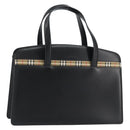 BURBERRY Hand Bag Leather Black Silver Auth 155218-1