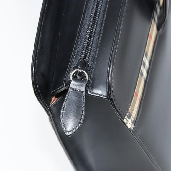 BURBERRY Hand Bag Leather Black Silver Auth 155218