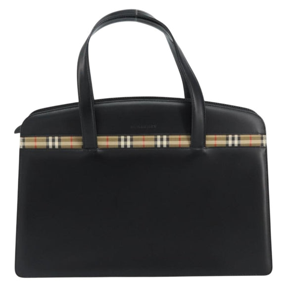 BURBERRY Hand Bag Leather Black Silver Auth 155218