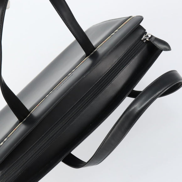 BURBERRY Hand Bag Leather Black Silver Auth 155218