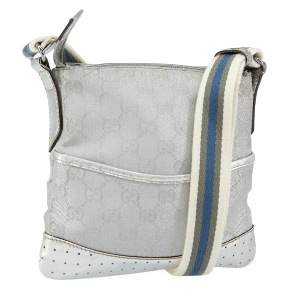 GUCCI GG Canvas Shoulder Bag Silver 147671 Auth 155220
