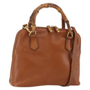 GUCCI Bamboo Hand Bag Leather 2way Brown Gold 000 1274 0290 Auth 155221-1