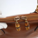 GUCCI Bamboo Hand Bag Leather 2way Brown Gold 000 1274 0290 Auth 155221-16