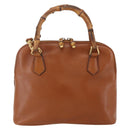 GUCCI Bamboo Hand Bag Leather 2way Brown Gold 000 1274 0290 Auth 155221-2