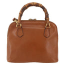 GUCCI Bamboo Hand Bag Leather 2way Brown Gold 000 1274 0290 Auth 155221-3