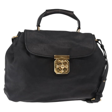 Chloe Elsie Hand Bag Leather 2way Black Gold Auth 155225