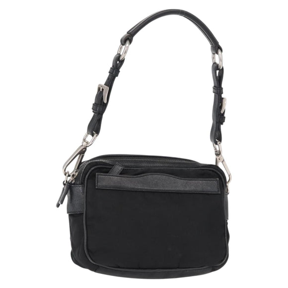 PRADA Shoulder Bag Nylon Black Silver Auth 155226