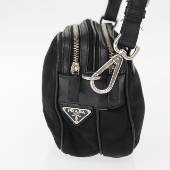 PRADA Shoulder Bag Nylon Black Silver Auth 155226