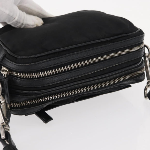 PRADA Shoulder Bag Nylon Black Silver Auth 155226