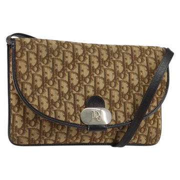 Christian Dior Trotter Canvas Shoulder Bag Beige Gold Auth 155229