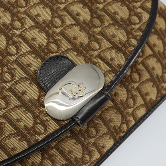 Christian Dior Trotter Canvas Shoulder Bag Beige Gold Auth 155229