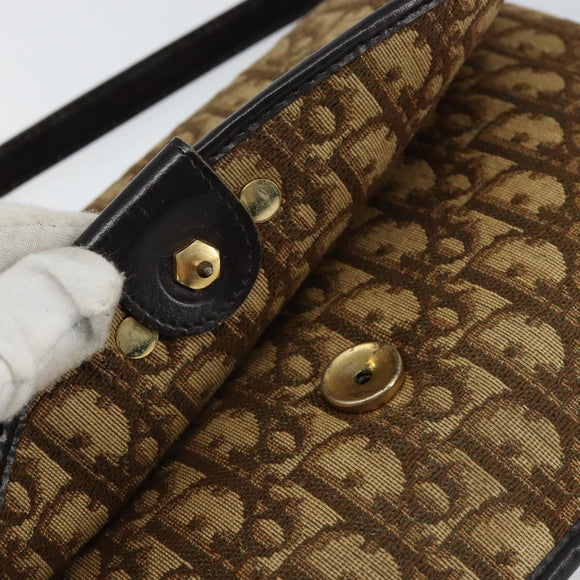 Christian Dior Trotter Canvas Shoulder Bag Beige Gold Auth 155229