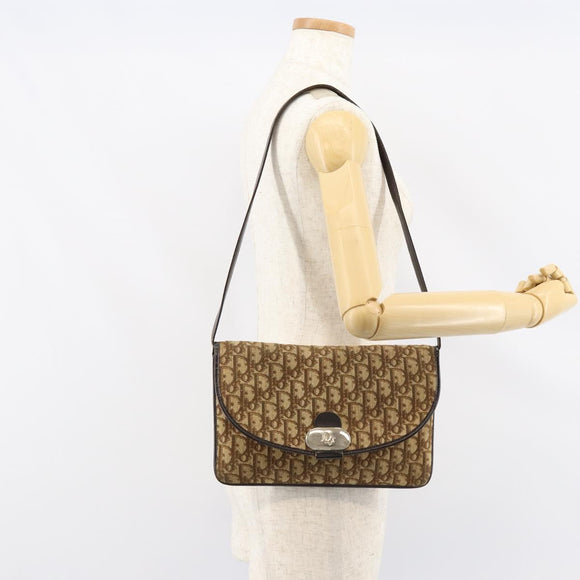Christian Dior Trotter Canvas Shoulder Bag Beige Gold Auth 155229