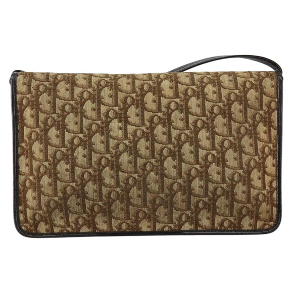 Christian Dior Trotter Canvas Shoulder Bag Beige Gold Auth 155229