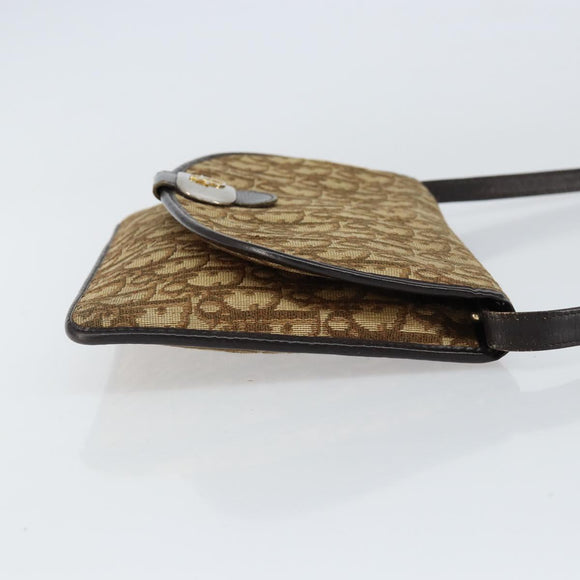 Christian Dior Trotter Canvas Shoulder Bag Beige Gold Auth 155229