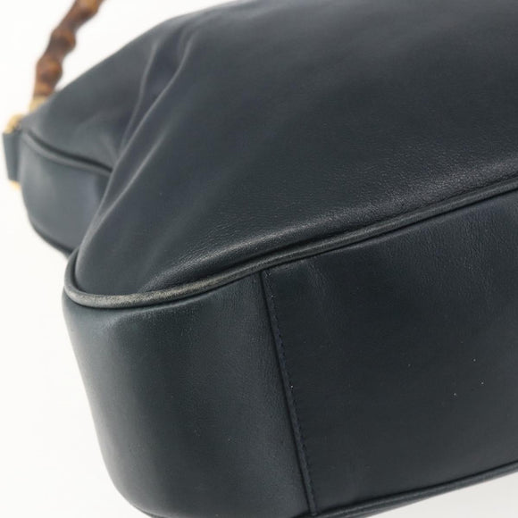 GUCCI Bamboo Hand Bag Leather 2way Black Gold 001 1014 1577 Auth 155231