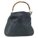 GUCCI Bamboo Hand Bag Leather 2way Black Gold 001 1014 1577 Auth 155231-13