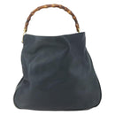 GUCCI Bamboo Hand Bag Leather 2way Black Gold 001 1014 1577 Auth 155231-2