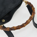 GUCCI Bamboo Hand Bag Leather 2way Black Gold 001 1014 1577 Auth 155231-7