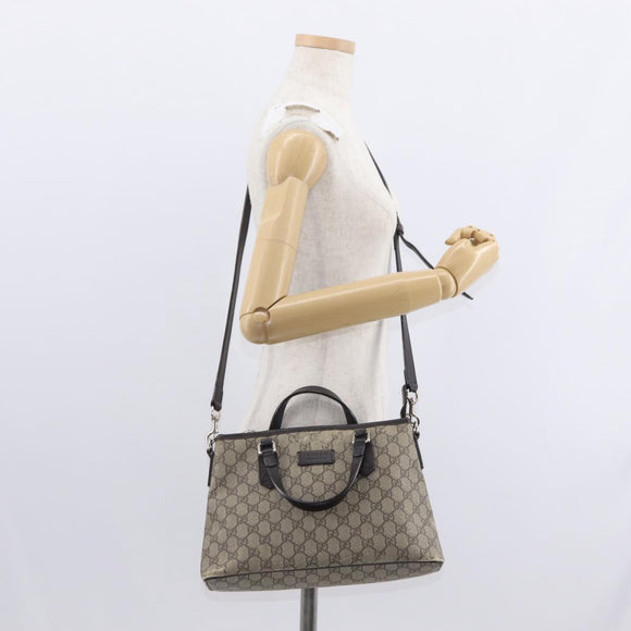 GUCCI GG Supreme Tote Bag PVC Leather 2way Beige Silver 429019 Auth 155234