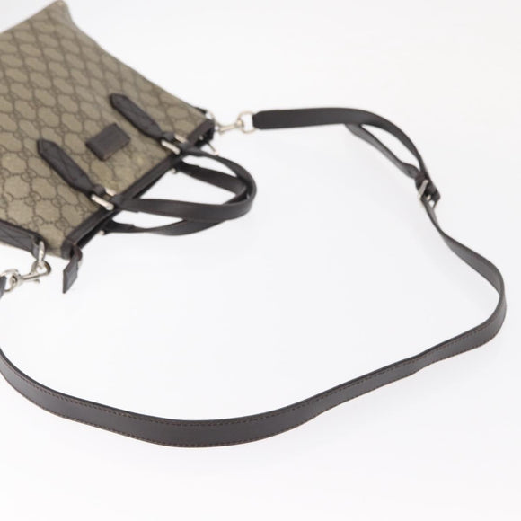 GUCCI GG Supreme Tote Bag PVC Leather 2way Beige Silver 429019 Auth 155234