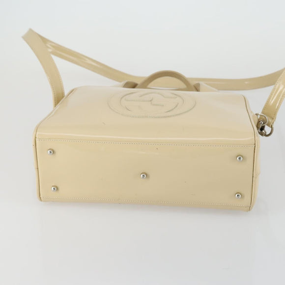 GUCCI Hand Bag Patent leather 2way Beige Silver 000 1274 0505 Auth 155235