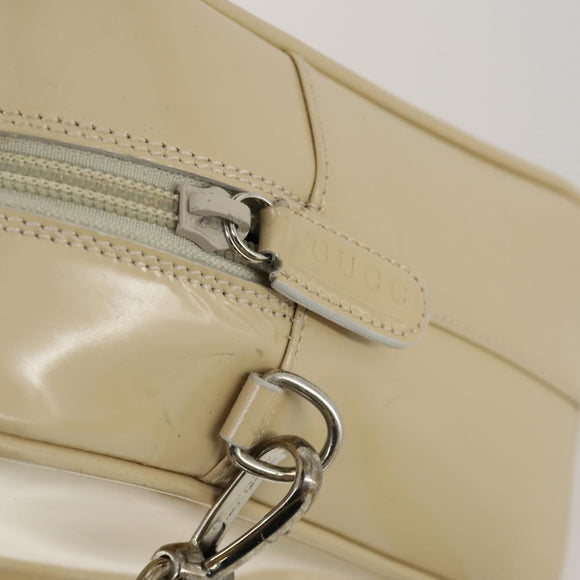 GUCCI Hand Bag Patent leather 2way Beige Silver 000 1274 0505 Auth 155235