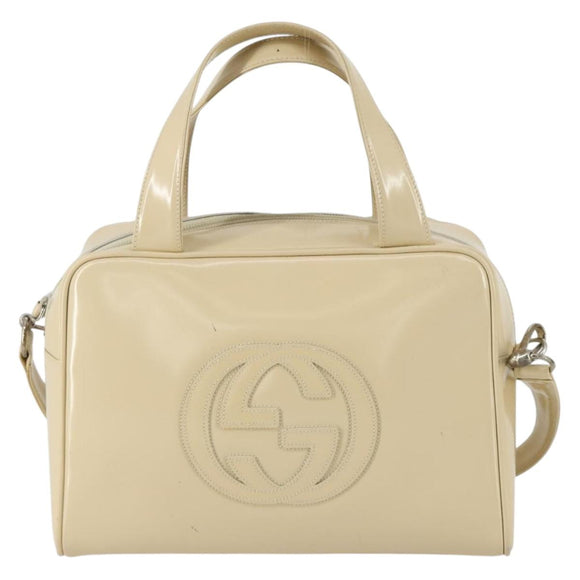 GUCCI Hand Bag Patent leather 2way Beige Silver 000 1274 0505 Auth 155235