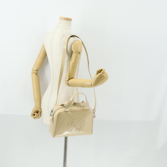 GUCCI Hand Bag Patent leather 2way Beige Silver 000 1274 0505 Auth 155235