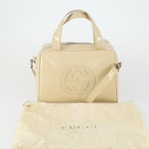 GUCCI Hand Bag Patent leather 2way Beige Silver 000 1274 0505 Auth 155235