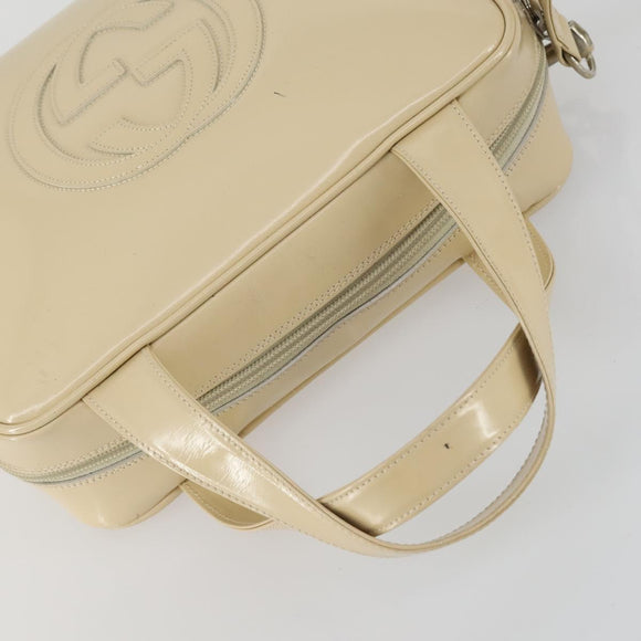 GUCCI Hand Bag Patent leather 2way Beige Silver 000 1274 0505 Auth 155235