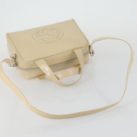 GUCCI Hand Bag Patent leather 2way Beige Silver 000 1274 0505 Auth 155235
