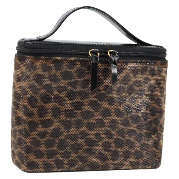 LOEWE Leopard Vanity Hand Bag Leather Black Gold Auth 155236